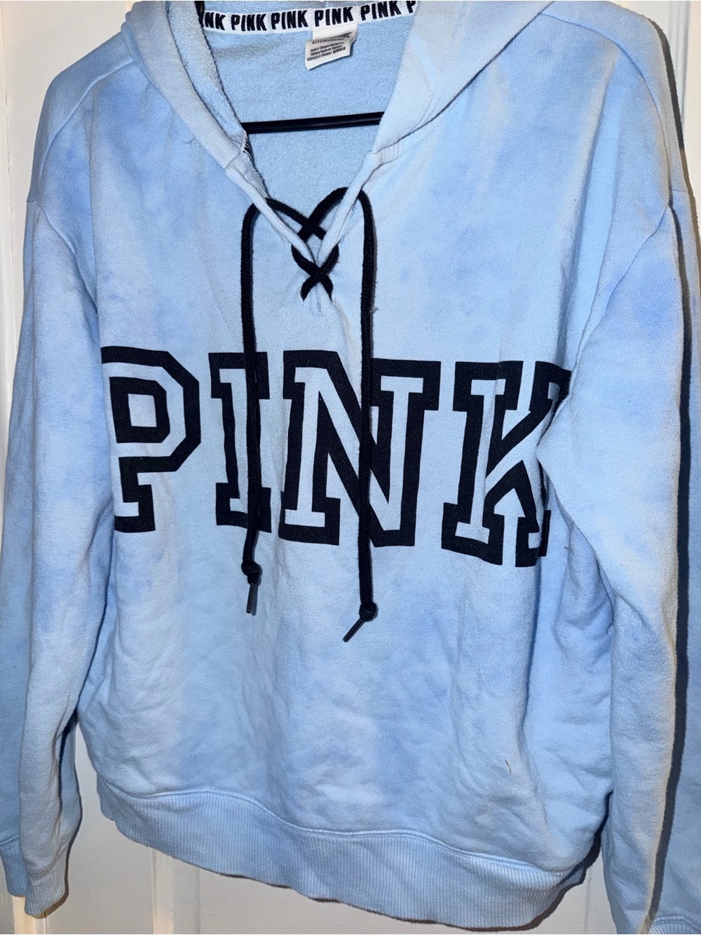 Victoria’s Secret PINK Blue Lace-Up Hoodie Size Small